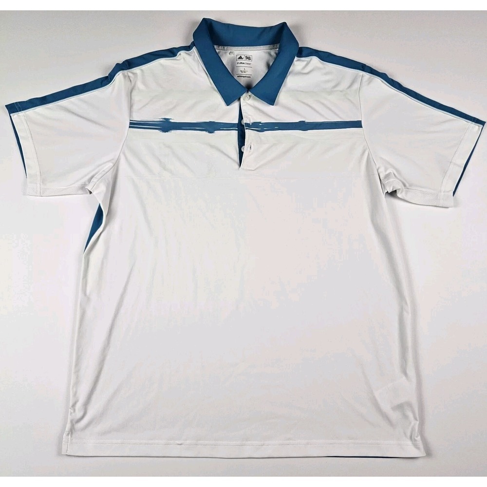 ADIDAS Climacool Polo Golf Shirt Men's Size Large White Blue‎ Preppy Sporty